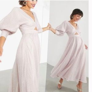 ASOS EDITION blouson sleeve  midi dress in organza check in blush 6